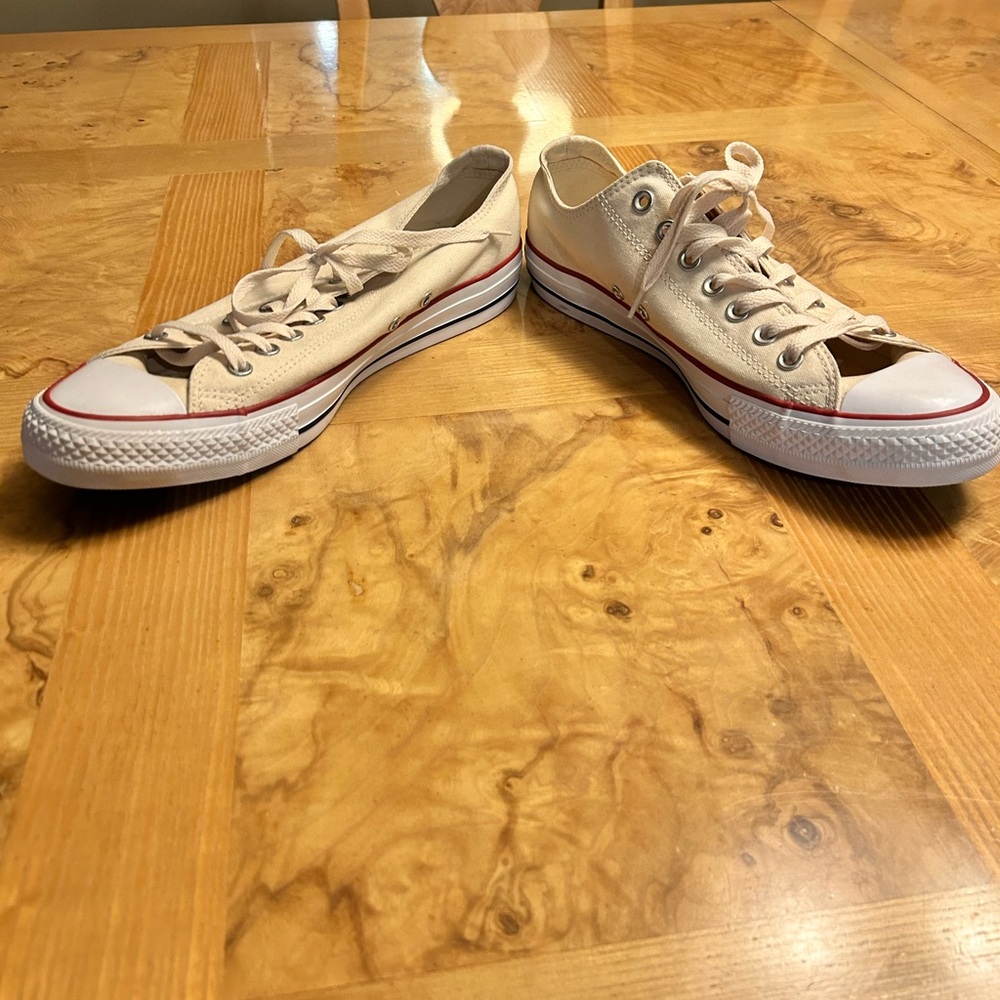 Converse All Stars Tan Canvas Sneakers with Brown Safety Grip Sole EUC